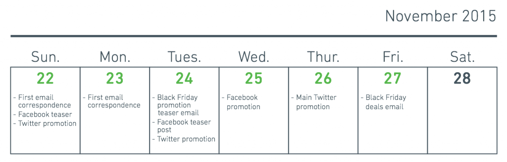 Example of Black Friday content calendar