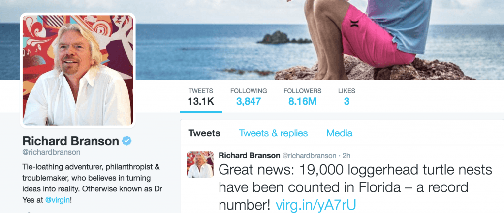 Example of Richard Branson's Twitter headers