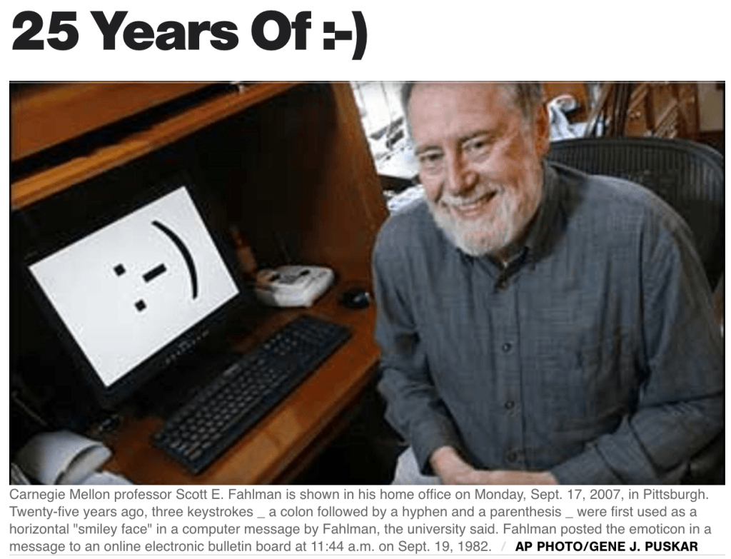 Carnegie Mellon University professor Scott E. Fahlman emoticons