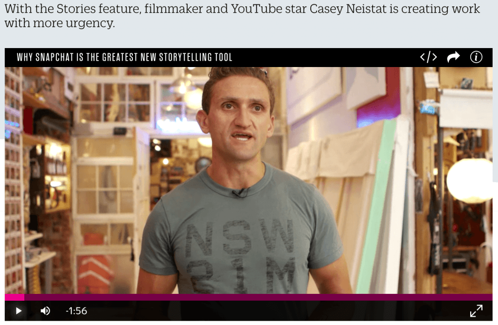 With the Snapchat Stories feature, filmmaker and YouTube star Casey Neistat is creating work with more urgency.