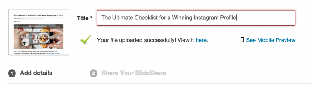 Example of a Slideshare SEO title