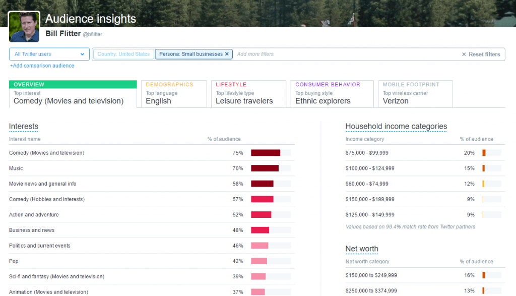 User Twitter analytics to gain insight into certain audience groups or personas 