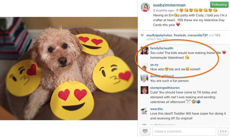 Look at how Sue B. Zimmerman combined a dog, emoji and Valentine's Day to generate buzz.