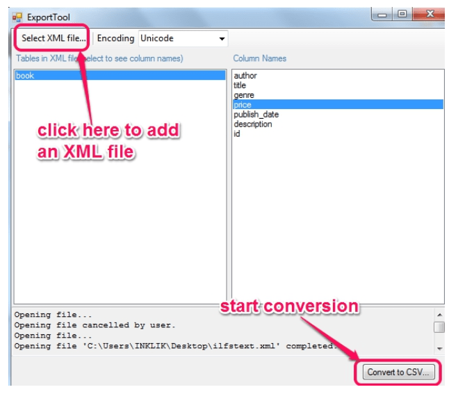 convert xml file to csv online